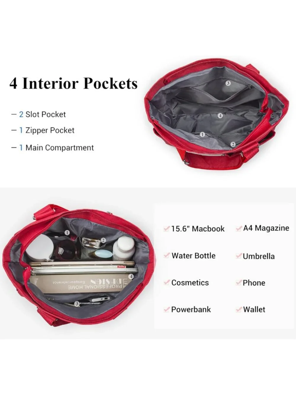 Waterproof Canvas Tote Bag | Multi-Pocket Shoulder Bag for Work & Travel